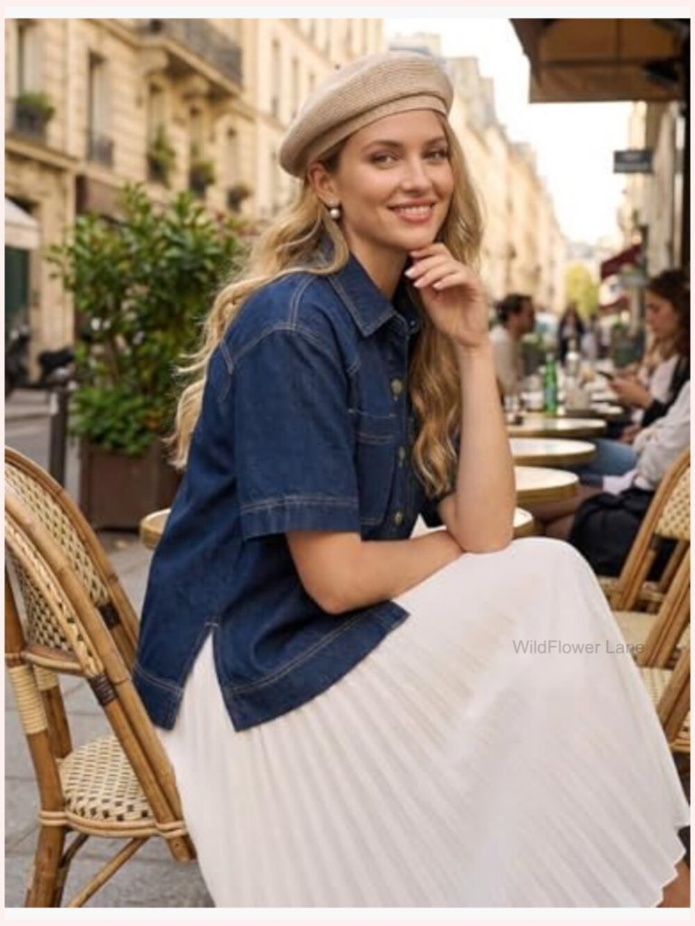 Short Sleeve Denim Button Down Shirt Relaxed Fit Casual Summer Top - Picture 4 of 7